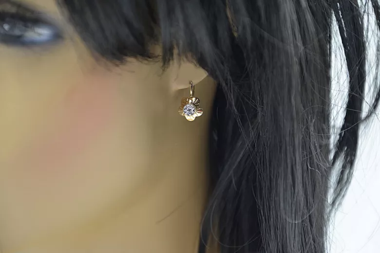 Pendientes Joyería vintage Circón Oro rosa antiguo original de 14k vec028r